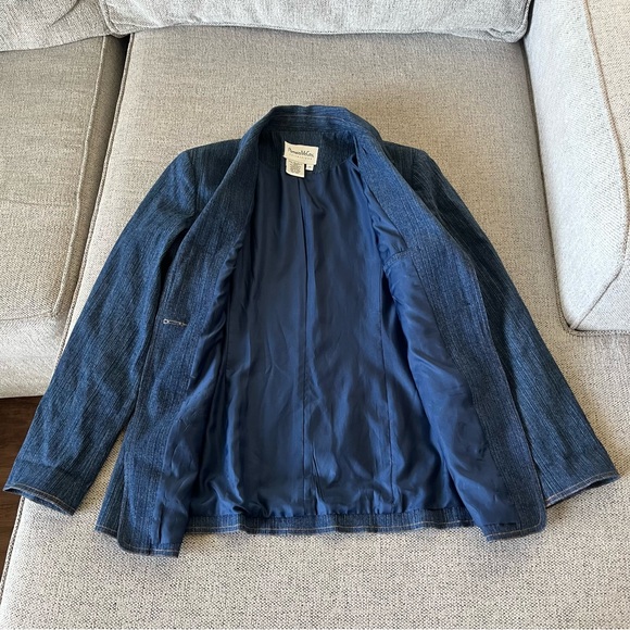 Pamela McCoy Blue Floral Embroidered Button Front Blazer Jacket Women's Size S - Picture 5 of 8